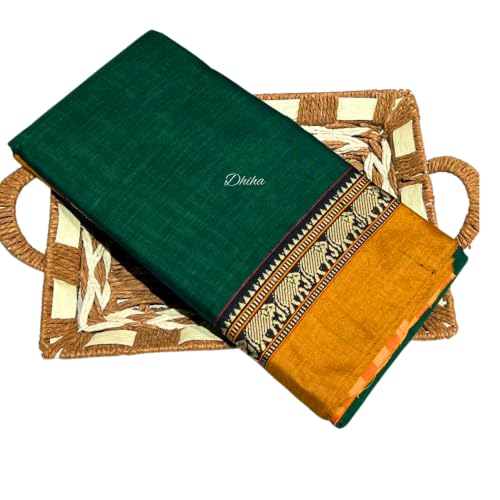 Image of Narayanpet Pure Cotton Avani Border Saree for Women with Running Blouse | Tassels | Traditional Woven Solid Design | Handloom Weave