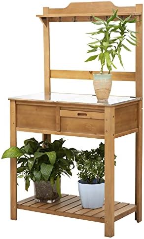 COSTWAY Pflanztisch Mit Rankgitter 90x59x88cm - Gärtnertisch Aus Tannenholz Mit Schublade