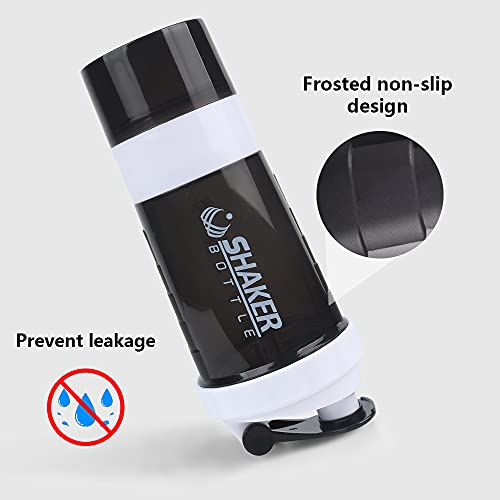 Xsuper Protein Shaker Bottle, Leak Proof Shaker Bottle For Protein Mixes,16Oz 3 Layer Twist Off Shaker Cup With Pill & Supplement Storage, Gym Sports Shaker Water Bottle For Protein Powder, White #TOP4
