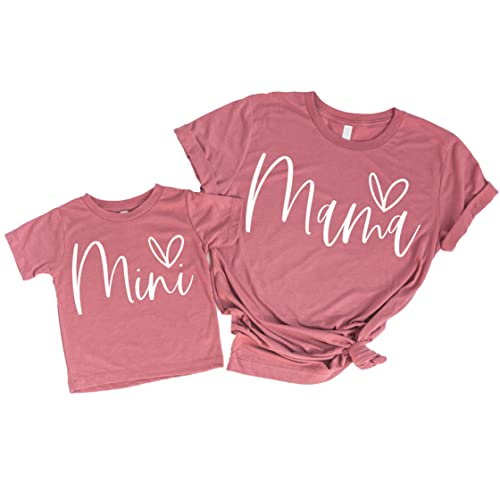 Olive Loves Apple Mama and Mini Heart Matching Outfits White on Mauve Shirt Adult Large