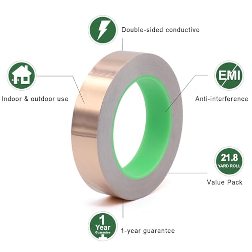 Image of BOMEI PACK Copper Foil Tape 4 Pack 1.97mil x 1inch x 66ft with Conductive Adhesive for Guitar and Crafts, Soldering, Stained Glass, Electrical Repairs, Grounding