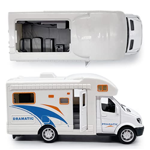 Modelo de coche motorhome con remolque blanco miniatura 6