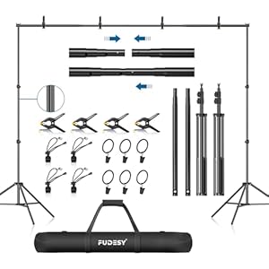 FUDESY Backdrop Stand 7x10Ft Adjustable Photography Background Support System Kit for Photo Video Studio with Carry Bag,Spring Clamps