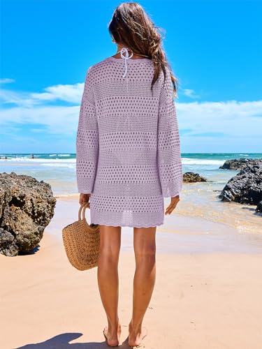 Image of ANRABESS Women Swimsuit Crochet Swim Cover Up 2026 Summer Bathing Suit Swimwear Mesh Knit Beach Dress Vacation Outfits