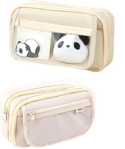 SVELNIO Enfants Trousse Manga Grande Capacité, Kawaii Trousse Scolaire Beige Fille Papeterie Aesthetic Organisateur Fourniture pour étudiants, Trousse de Maquillage, Sac de Rangement