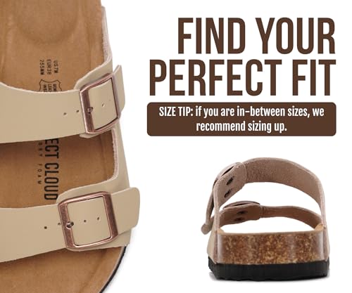 Image of Project Cloud 100% Genuine Leather Flat Sandals For Women 2026 Cork Footbed Womens Sandals with Memory Foam and arch support Vacation Essentials Slides for Women Footwear (Venita)