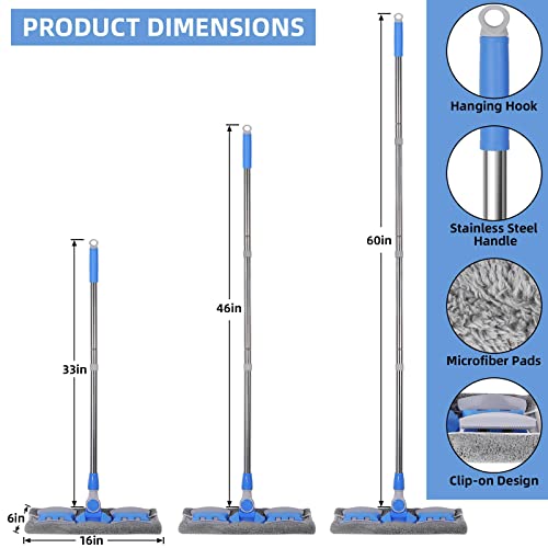 Jr-Mov Microfiber Mop For Floor Cleaning, Flat Dust Mop With 5 Washable Pads & 60" Stainless Steel Handle, Wet Dry Floor Mop For Home Kitchen Hardwood Tile Laminate, 1 Cleaning Scraper #TOP2