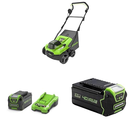Greenworks Râteau Scarificateur Aérateur Gazon sans Fil Moteur sans Balai, 3100 TR/Min, Largeur Travail 38 cm, 5 Profondeurs, Bac Ramassage 45L,4Ah &5Ah Batterie 40V ni Chargeur, Garantie 3 Ans