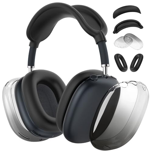 Image of [4 in 1] Silicone Case Cover for AirPods Max, Clear Gradient Soft TPU Ear Cups Cover /Ear Pad Case Cover /Headband Cover Transparent Accessories for Apple AirPods Max (2024 /2020)(USB-C /Lightning), Black