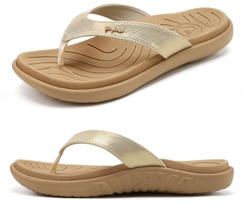 jiajiale Flip Flops Dames Mode Orthopädische Leder Stof Licht Zehentrenner Frauen Comfortable Yoga...