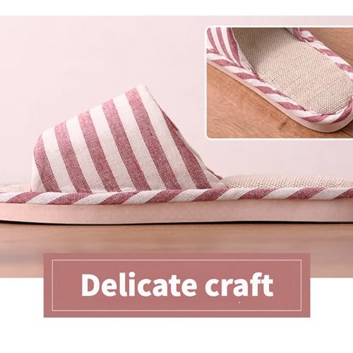 Linen Slippers, Striped Sandals for Women Men, Slide Sandal with Cute Print, Non-slip Slippers (Yellow,8.5)2