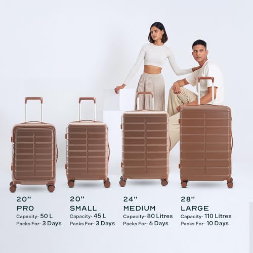 Image of Assembly Odyssey Pro 20 Inch (55cm) Cabin Trolley Bag Lightweight Hard Shell Polycarbonate Suitcase with Laptop Compartment TSA Lock 8 Spinner Wheels, Brown