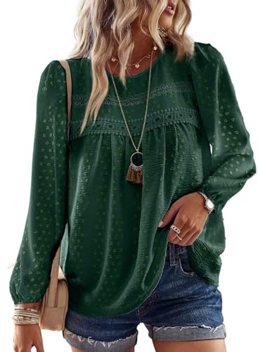 Image of Falechay Womens Tops Flowy Boho Dressy Casual Lace Cute Long Sleeve Shirts