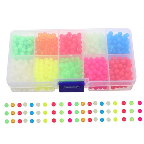 VICASKY 1000個入り 夜光ルアービーズ 蛍光オーバル 丸形浮遊型ラインストッパー対応 耐久性プラスチック製 釣り仕掛け用ルアーパーツ 淡水