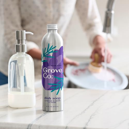 Image of Grove Co. Dish Soap, 3 x 16 fl oz Refills, Lavender Blossom & Thyme | Plastic-Free; Refill format; Natural Fragrance; Removes Stuck on Food; 98% plant-based ingredients