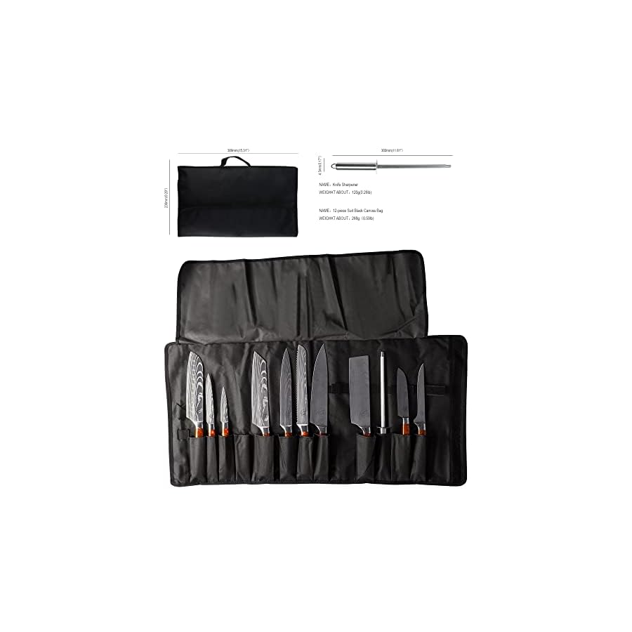 XYJ 13pcs/set Chef Knives With Carry Bag Sharpener Rod Whetstone Laser Pattern Stainless Steel Kitchen Knife Tools For Meat Fish Vegetable Cutting Ergonomic Handle