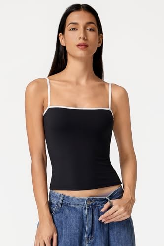 Image of QINSEN Women's Double Lined Basic Tank Top Adjustable Spaghetti Straps Sleeveless Camisole Shirts