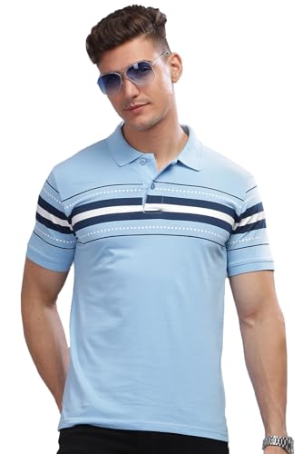 ADRO Polo-T-Shirt für Herren | bedrucktes Polo-T-Shirt | Baumwoll-Polo-T-Shirt auch in Übergröße, Himmelblau, 46