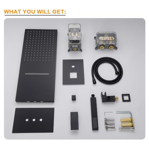 Cascada 9”x22” Luxury Shower system (Montaje en pared) con válvula de un solo mando, 3 funciones (Lluvia, Cascada y Ducha de mano) (Negro Mate) miniatura 5