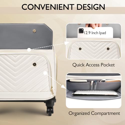 Rolling Briefcase for Women with 4 Spinner Wheels and Telescopic Extendable Handle, Laptop Bag with Wheels, Roller Computer Bag for Work Travel Carry On Luggage, TSA Friendly Design, Beige4