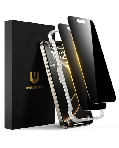 UNBREAKcable Privacy Screen Protector for iPhone 16 Pro Max Anti-Spy Shatterproof Tempered Glass [True 28Anti Spy] [9H Hardness] [Easy Installation Frame] Black Protector for iPhone 6.9 - 2 Pack