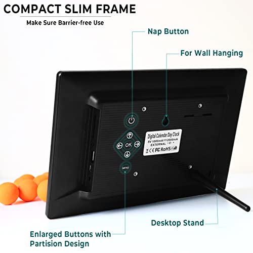 Maxculux 001-CLOCKBLACK [Upgraded] 11.5 Inch Large Digtal Clock With Day And Date For Seniors, Auto Dst, 19 Alarms & Auto Dimmable, Non-Abbreviated Clock For Elderly Dementia Alzheimers thumb #6