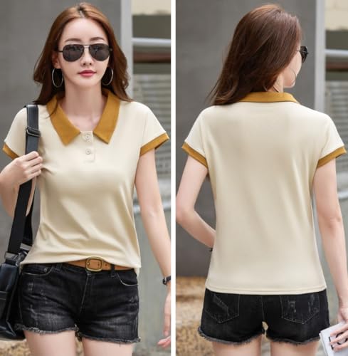 Image of GLASGO Pure Cotton Regular Fit Plain Solid Classic Polo Collar Half Sleeve T-Shirt for Women (Colors: Beige, Mustard, Gray, Pink)