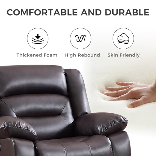 Image of EBELLO Classic Power Recliner Chair, Faux Leather Oversized Electric Overstuffed Chair with Thicked Cushion and Back, Single Sofa with Comfortable Armchair, Brown, 2Pcs
