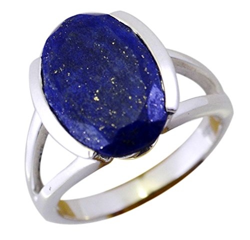 Image of Thanksgiving Gifts Rings Engagement Gifts Hand Made Jewelry Unique Jewelry Genuine Lapis Lazuli 925 Silver Ring Split Shank Style in Size 7