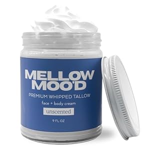 Mellow Moo’d Unscented Whipped Grass Fed Beef Tallow – Face + Body Cream – Tallow Moisturizer for Sensitive Skin – Natural Body Butter Lotion XTRA Large 9 FL OZ – Made In USA
