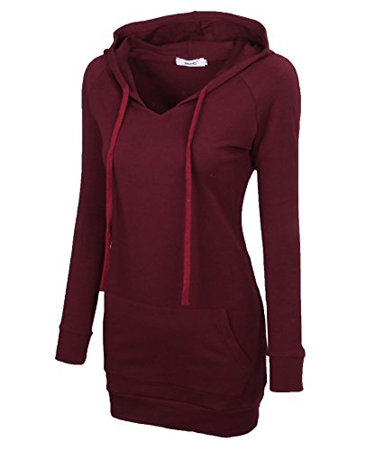 BEPEI Hoodies for Women,Fashion V Neck Pocket Jersey Shirt Fall Trend Dressy Blouses Long Sleeve Drawstrings Sweatshirts Comfy A Line Tunic Top 2018 Oversized Plus Size Wine 2XL