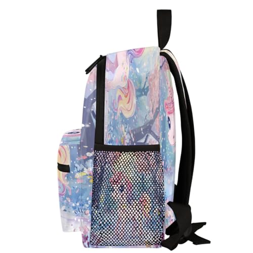 Dusviba Sac à dos mignon avec licorne et forêt pour garçons et filles, sac à dos léger et imperméable pour enfants de 30,5 cm avec sangle de poitrine, sac à dos décontracté pour la maternelle – vue 5