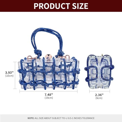 Image of Clear Acrylic Clutch, Glitter Rhinestone Purse Handbag with Bling Rope for Banquet Party (Blue)
