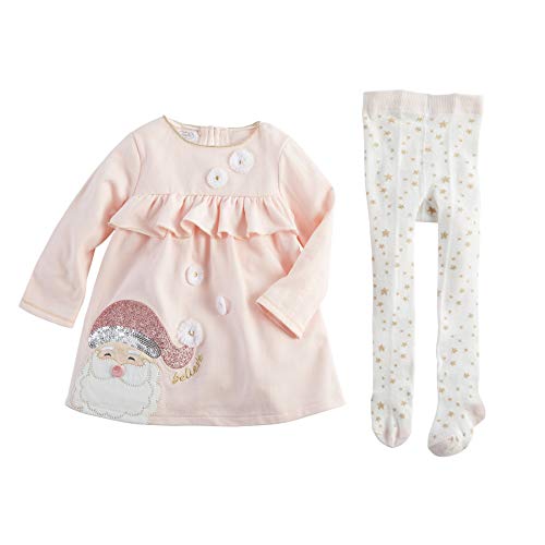 Mud Pie Santa Dress and Tights Set Pink