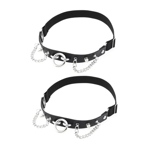 2PCs Studded Rivet O-ring Leg Garter, Adjustable Punk Thigh Garters Belt with Chains for Women Parties