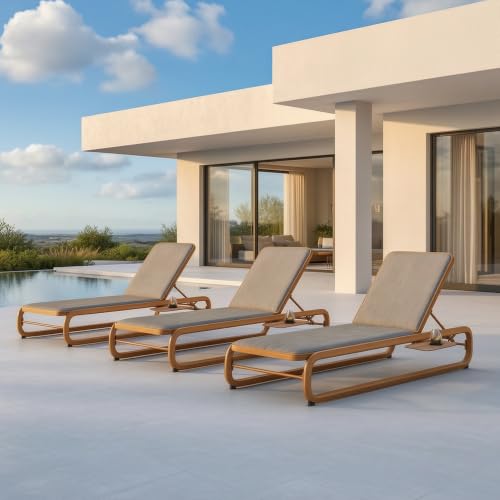 Image of PURPLE LEAF 3 Pieces Patio Chaise Lounges Luxury Heavy-Duty Chair Teak
