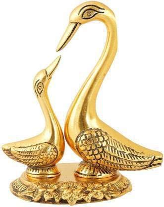 Fashion Bizz Swan Pair/Kissing Duck/Love Birds Decorative Showpiece - 12 cm (Aluminium, Gold)