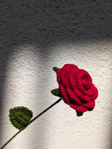Image of Prapti Handicrafts Handmade Crochet Red Rose Artificial Flowers for Vase, Home Decoration (1, red Rose)