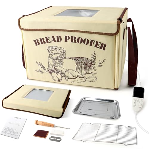 Folding Bread Proofing Box with 50-113℉ Temp Control, Large Dough Proofing Box with 3-Side Heating Precise Control 48H Timer, Metal Rack & Tray for Sourdough, Bread Baking, Yogurt, Pizza, Kombucha