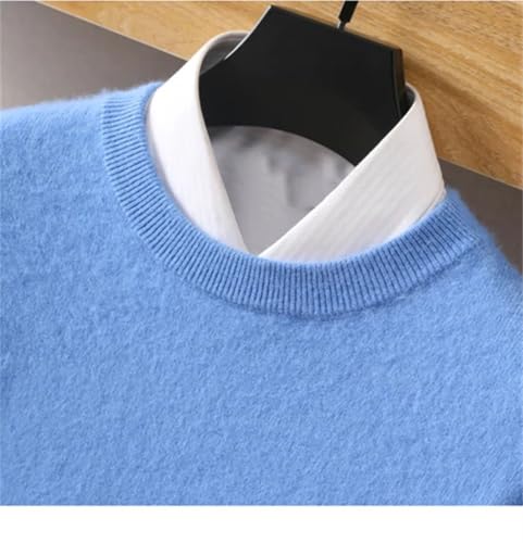 Men Mink Sweater Crew Neck Warm Solid Color Long-Sleeved Short Knitting Casual Jumper Tops3