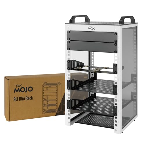 Tecmojo 10-Zoll Desktop Mini Rack 9HE 200 mm Tief Netzwerk-Schrank mit SBC-Einschub Micro-HDMI-zu-HDMI-Adapterplatine Blindabdeckung für 10-Zoll-AV- NAS- und Servergeräte
