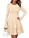 PRETTYGARDEN Womens Fall Fashion 2025 Long Bell Sleeve Mini Sweater Dress Casual Crewneck A Line Knit Short Cocktail Dresses(Beige,Large)