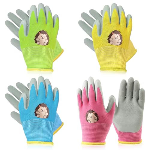 Meanon 4 Paar Gartenhandschuhe Kinder Arbeitshandschuhe Kinder für 3-5 Jahre Rutschfeste Verschleißfeste Kinderhandschuhe Garten Mehrfarbig