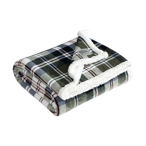 Image of Eddie Bauer - Throw Blanket, Ultra-Soft Plush Bedding with Faux Shearling Reverse, Throw Blanket for Couch & Bed (Trailhead Plaid Green, 50 inch x 60 inch)