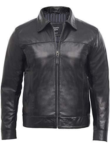 Brandslock Mens Leather Biker Jacket Harrington Vintage (L, Black) #TOP1