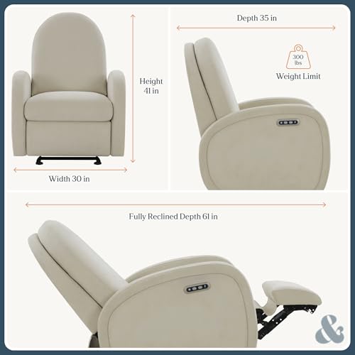 Image of Austin Power Glider Recliner | Contemporary Nursery Glider Chair with Adjustable Headrest & Glide | Live Smart Stain-Resistant Fabric | Modern Recliner Chair for Nursery & Living Spaces, Ivory