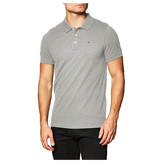Tommy Jeans Organic Cotton Fine Pique Slim Polo Camiseta, Lt Grey Htr, XL para Hombre