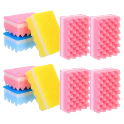 Image of LALAFINA 10pcs High-Density Small Wave Sponges Kitchen Sponges Non-Scratch Dish Scrubbing Pads for Kitchen Bathroom Car, Random Colors