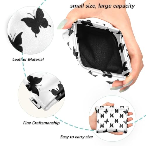 Black Butterfly Silhouette Coin Purse Leather Pouch Change Purse, Squeeze Coin Pouch for Cards, Keys & Lipsticks, Unisex2