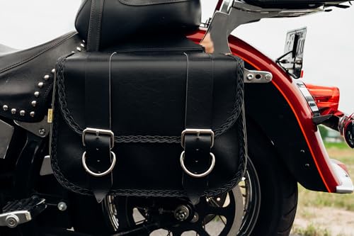 Image of Willie & Max Dowco 58330-20 Braided Series: Synthetic Leather Large Straight Motorcycle Saddlebag Set, Black, Universal Fit, 15 Liter Each /30 Liter Total Capacity